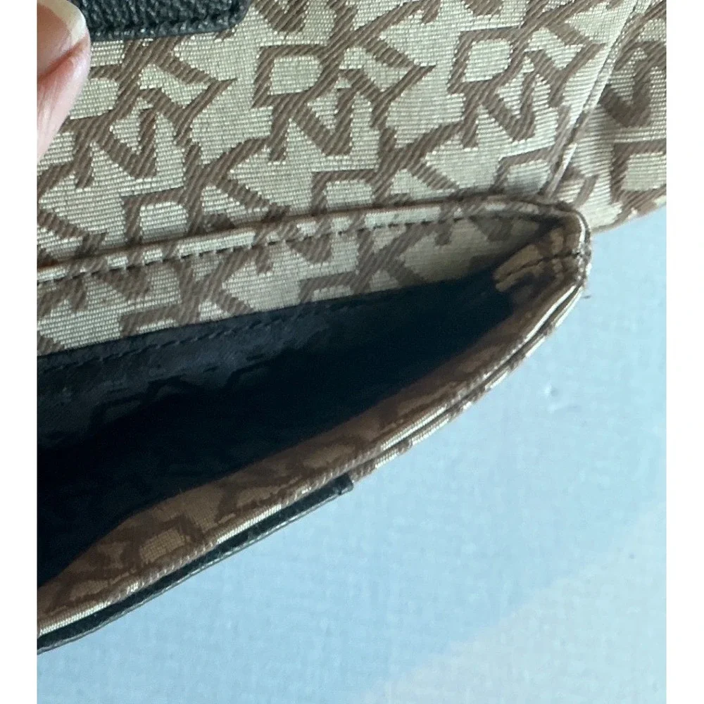 DKNY Tote Bag Monogram Logo Canvas Black Leather Trim Large Shoulder Bag Handbag
